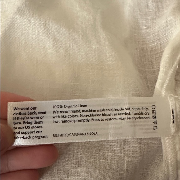 EILEEN FISHER mandarin collar white organic linen long sleeve blouse size medium - Picture 4 of 7